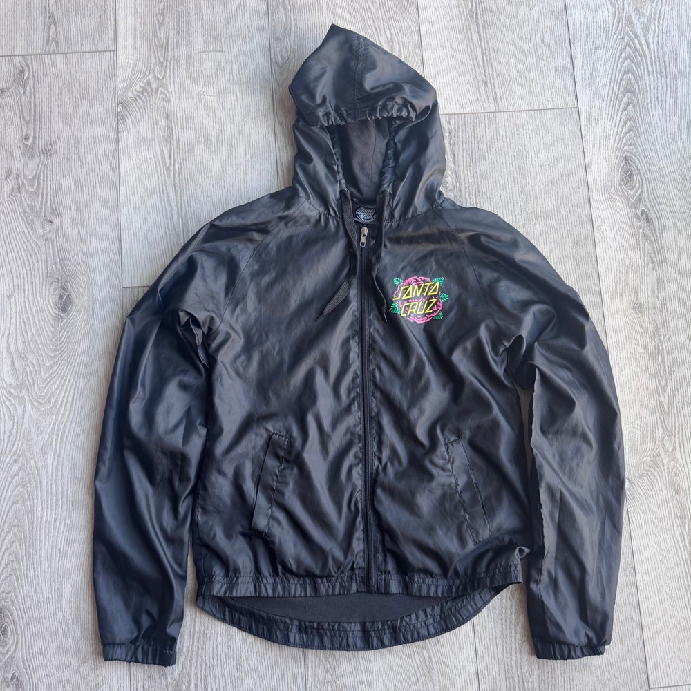 Santa Cruz Skateboards Black Rose Logo Windbreaker Hooded Jacket Small